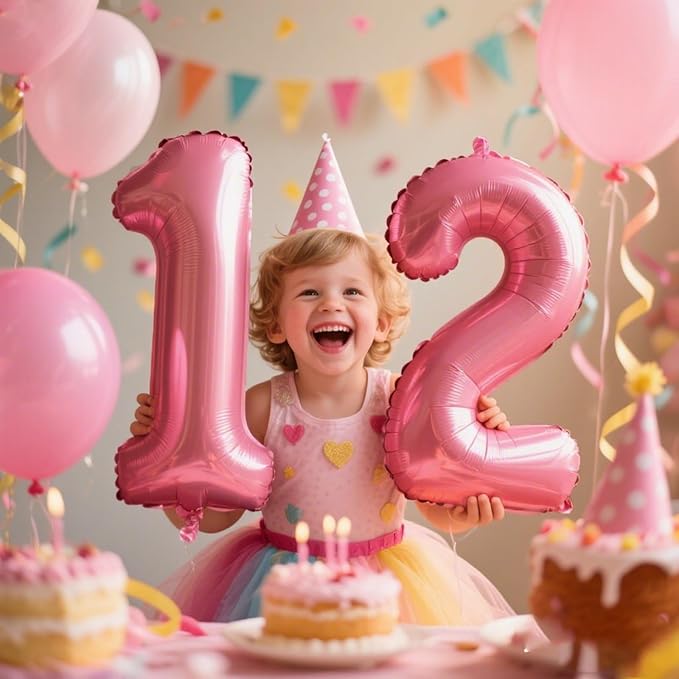40 Inch Pink Number 12 Digital Balloon,Jumbo Mylar Foil Helium Balloon for 12 Balloons for Birthday Party,Wedding Anniversary Party Decorations
