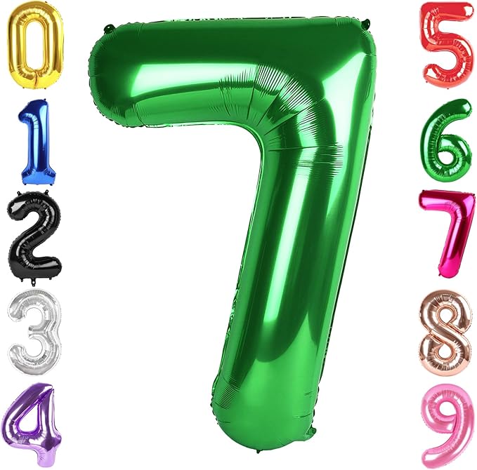 40 Inch Dark Green Number 7 Balloon, Giant 7 Number Balloons for 7th Birthday Decorations, Party Supplies for Baby Boy Girl, Dark Green Party Decor