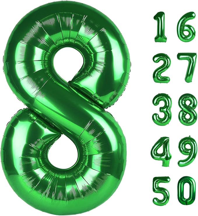 40 Inch Balloon Number 8 Green, Large Foil Green Number Balloons 8 18 28 for Girls Women, Digital 8 Helium Balloons for 80 88 Birthday Party Supplies Anniversary Event Celebration Decorations