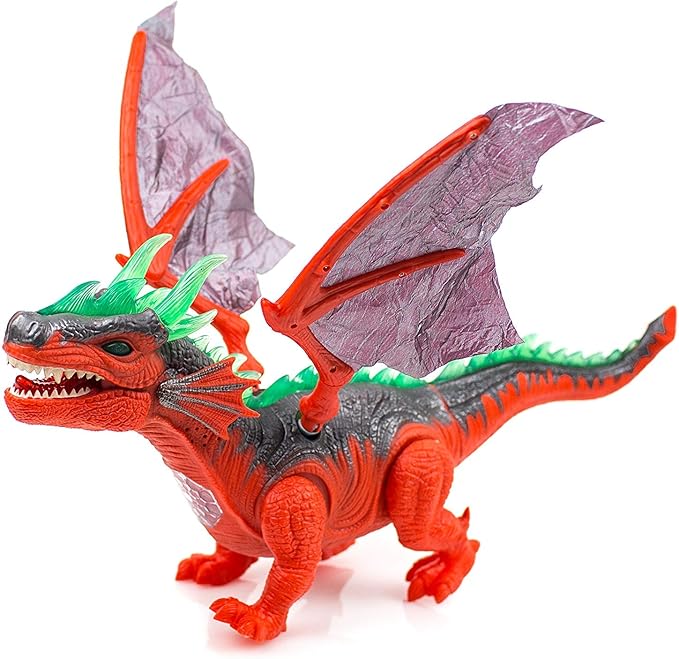 SY JOYSAE Walking Dinosaur Toy with Flashing and Sounds Dinosaur Toys for Kids, Battery Operated Triceratops Fiery Dragon (RED)
