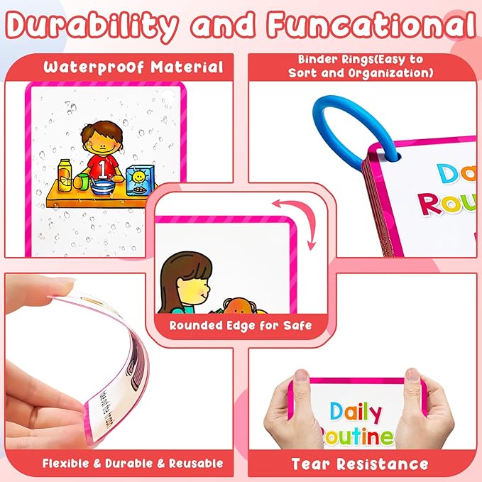 Learning Flashcards Daily Routines, 38 Different Educational Words, Social Learning Card for Kids