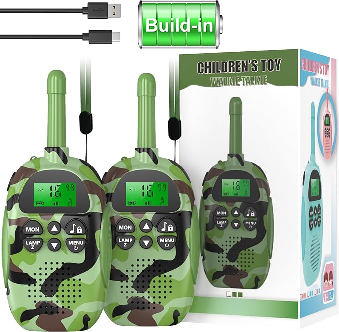Walkie Talkies for Kids Adult, 2 Pack Rechargeable Kids Walkies Talkies, 3km Long Range, 22 Channels, Kid Birthday Gift for 3-12 Year Old Boys Girls for Outdoor Adventures, Hiking, Camo