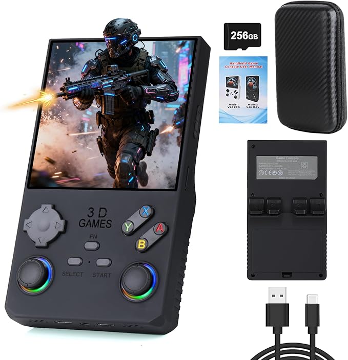 2025 New V40 Max Retro Handheld Game Console, 40000 Preloaded Games, 256GB Expandable Storage, 4 Inch IPS HD Screen, Portable Gaming Device with Long Battery Life (Black)