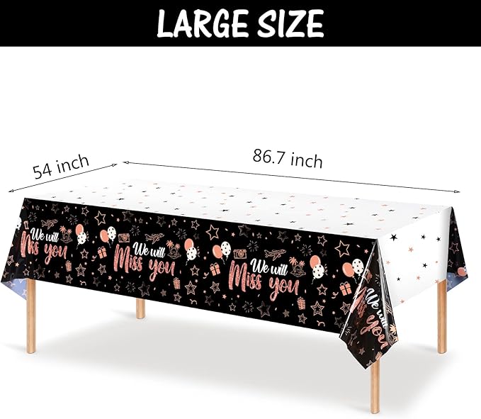 Tatuo 3 Pieces We Will Miss You Tablecloth Going Away Party Decorations Retirement Themed Table Cover Stars Disposable Plastic Table Cloth for Farewell Anniversary Party Supplies (Rose)