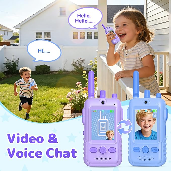 Walkie Talkies for Kids Video Toys, 2Pack Rechargeable Video Intercom Kids Walkies Talkies with 2.0" IPS Screen & Long Range, Outdoor Christmas Birthday Gifts for Boys Girls 3-12 Year Old
