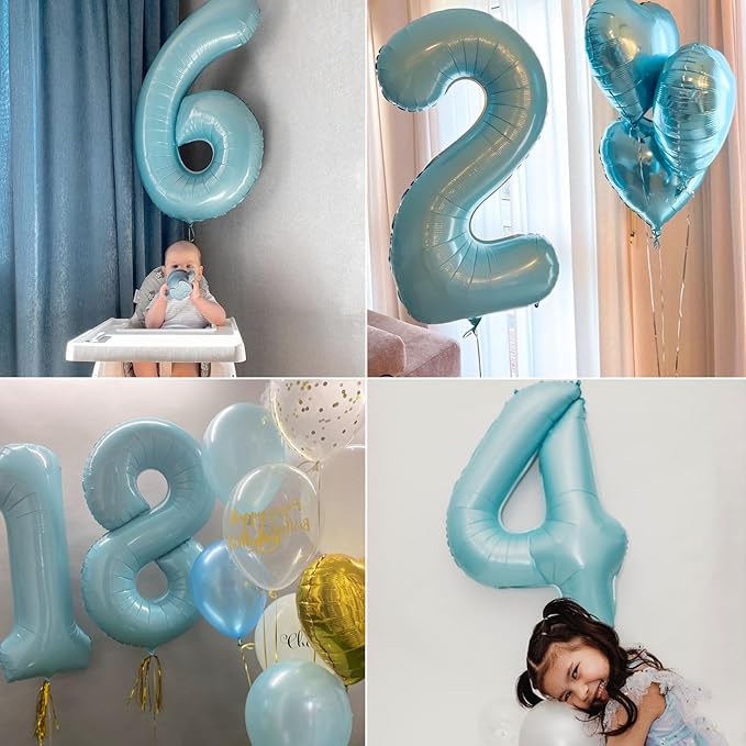 Light Blue Number 4 Balloons 40 Inch Big Foil Number Balloons Giant Balloon 14th 24th for Boys Girls Baby Shower Anniversary Decorations, Photo Backdrop Props