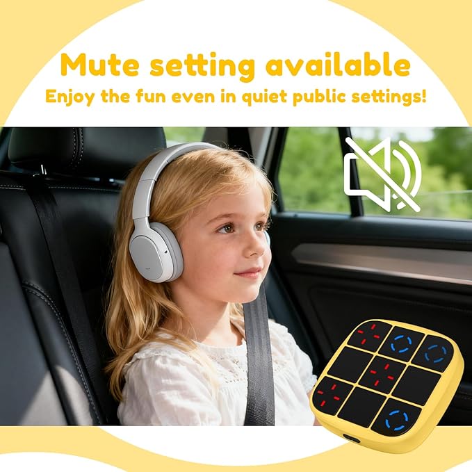 Rechargeable Tic-Tac-Toe Bolt Game, Upgraded 4-in-1 Handheld Puzzle Console, Electronic Educational Memory Game, Portable Travel Car Ride Board Games for Kids Adults (Yellow)