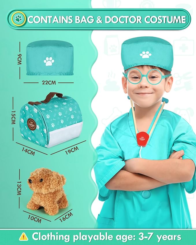 Lehoo Castle Wooden Doctor Kit for Kids, Vet Play Sets, Veterinarian Kit Pretend Play Doctor Set with Dog Bag, Medical Kits Doctor Toys Gift for Boys Girls Aged 3 4 5