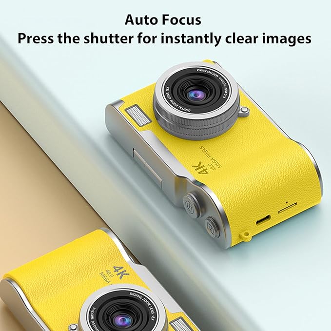 Denash Foldable Screen Kids and Beginners Camera,4K Digital Camera for Photography,48MP Digital Foldable Support 16X Zoom with Flip Scree (Yellow)