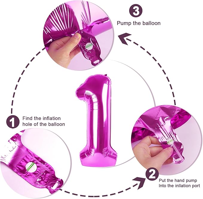 Number Balloons 1, 40 Inch One Balloons for 1st Birthday Girl Boy 1 11 21 Party Decorations Baby Shower Photo Shoot, Rose Purple 1 Balloon