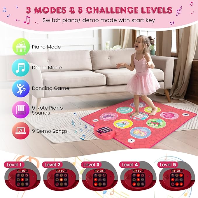 Costzon Dance Mat, Electronic Dance Pad Step Play Mat with 3 Game Modes, 5 Challenge Levels, 9 Keyboard Sounds, 9 Songs & Adjustable Volume, Musical Toy Birthday Xmas Gift for Girls Boys 3+ Years
