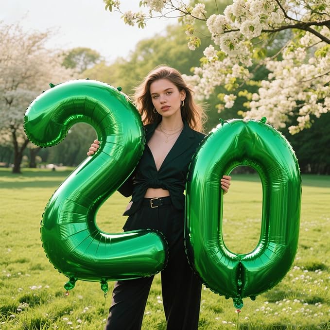 40 Inch Green Number 20 Digital Balloon,Jumbo Mylar Foil Helium Balloon for 20 Balloons for Birthday Party,Wedding Anniversary Party Decorations