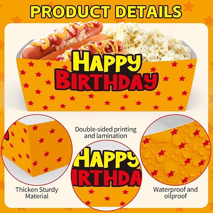 25Pcs Anime Disposable Paper Food Trays for Yellow and Red Stars Theme Birthday Party Supplies Baby Shower Decorations