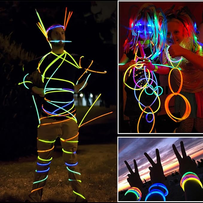 200 Pcs Glow Sticks Bulk Party Pack, 8'' Glow in the Dark Party Supplies, Glow in the Dark Light Up Sticks with Connectors, Party Favors for Birthday, Concert, Raves, Halloween, Christmas