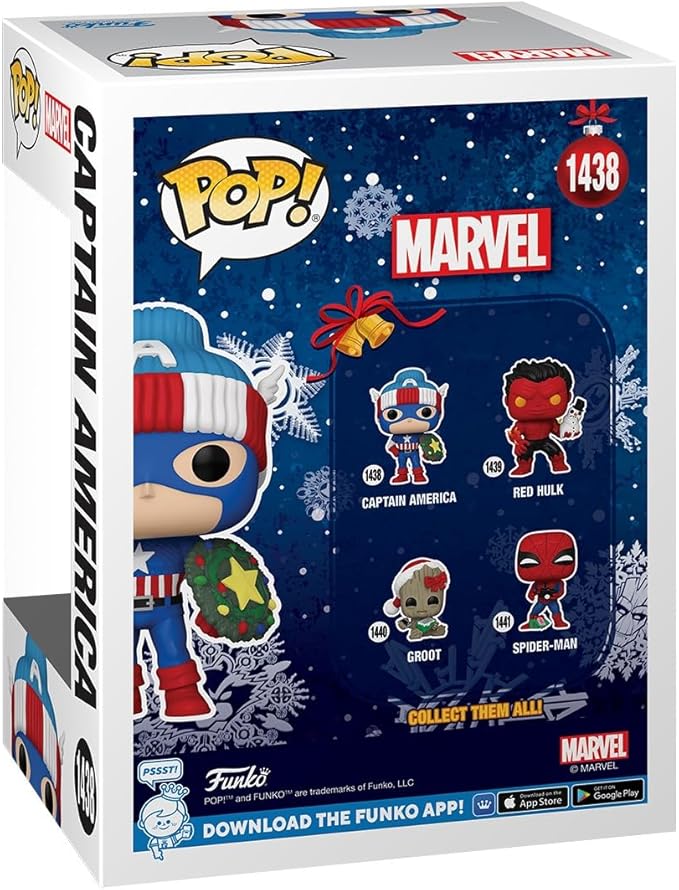 Funko POP! Marvel: Holiday – Captain America - Marvel Comics - Collectable Vinyl Figure - Gift Idea - Official Merchandise - for Kids & Adults - Comic Books Fans - Model Figure for Collectors