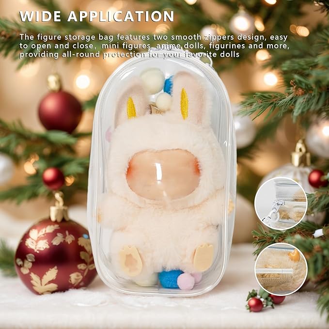 Clear Display & Storage Case for 17cm Doll – PVC Bag with Detachable Keychain for Collectible Toys and Cosmetics, Portable cases for Travel or Home Decor (7 Inches)