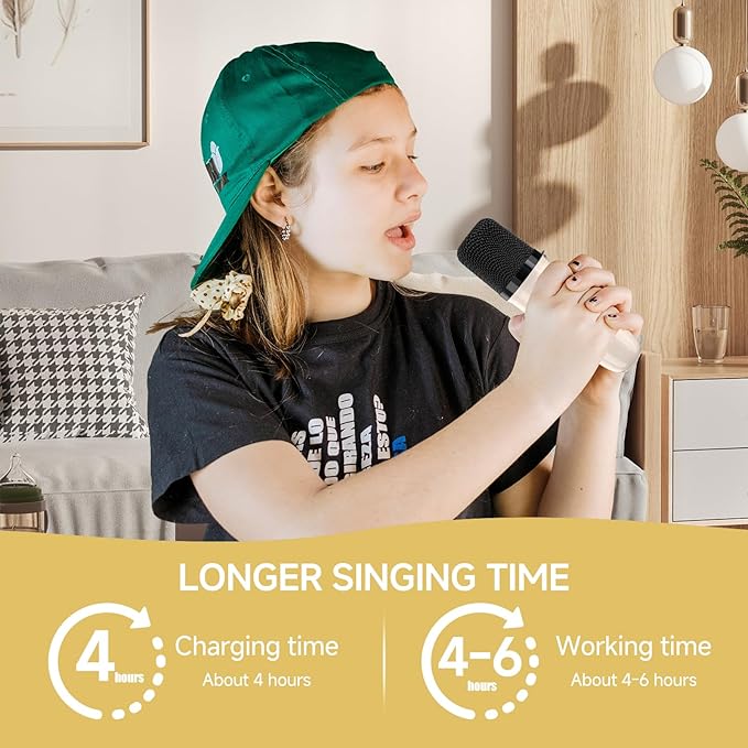 Mini Karaoke Machine for Kids and Adults,Portable Bluetooth Karaoke Speaker with 2 Wireless Microphones, Kids Karaoke Machine for Home Party,Birthday Gifts for Girls Boys（Beige）