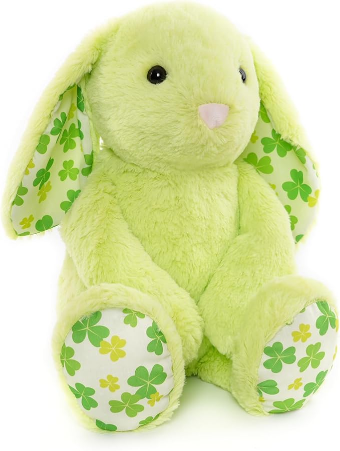 Green Rabbit Bunny Stuffed Animal Plush Toy with Floppy Ears & Shamrock Print for Kids, Boys, Girls, Babies - Perfect, St. Patrick's Day, Birthday, Easter, Christmas, Bedtime Gift
