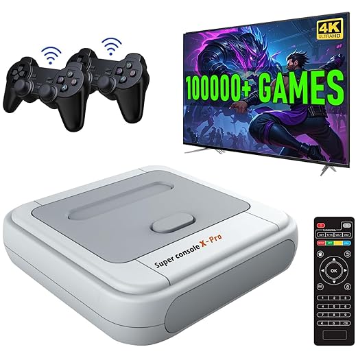 Kinhank Super Console X Pro with 100000+ Games,TV & Game System in 1, Mini Retro Game Consoles for 4K HD/AV Output,Compatible with 63+ Emulators,2 Game Controllers