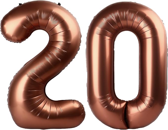 40 Inch Dark Brown Balloon Number 20,Chocolate Jumbo Mylar Foil Helium Balloon for 20th Digital Balloons for Birthday Party,Wedding Anniversary Party Decorations