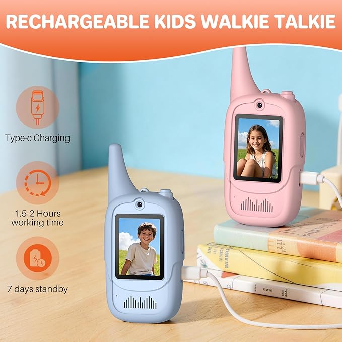 FUNYKICH 2PCS Video Walkie Talkies for Kids with Unicorn-Themed Protective Case, Rechargeable Handheld Kids Video Intercom, Indoor Outdoor Toys for Games, Camping, Hiking for Boys Girls Ages 3-12