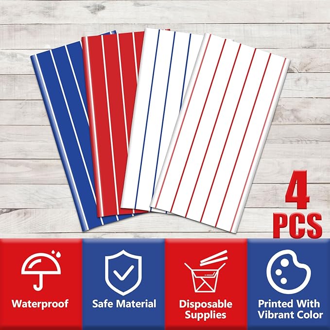 Baseball Tablecloths, 4 Pcs Disposable Plastic Red and Blue Stripe Table Covers for Baseball Birthday Decorations Sports Game Party Supplies, 51 x 86 inches