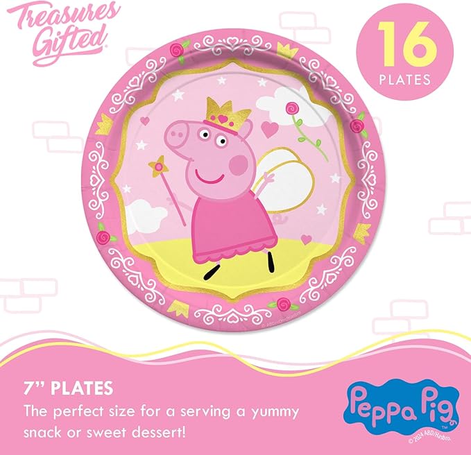 Treasures Gifted Princess Peppa Pig Birthday Party Supplies - Serves 16 Guests - Officially Licensed Party Supplies Deluxe Set - Plates, Cups, Napkins, Table Cover