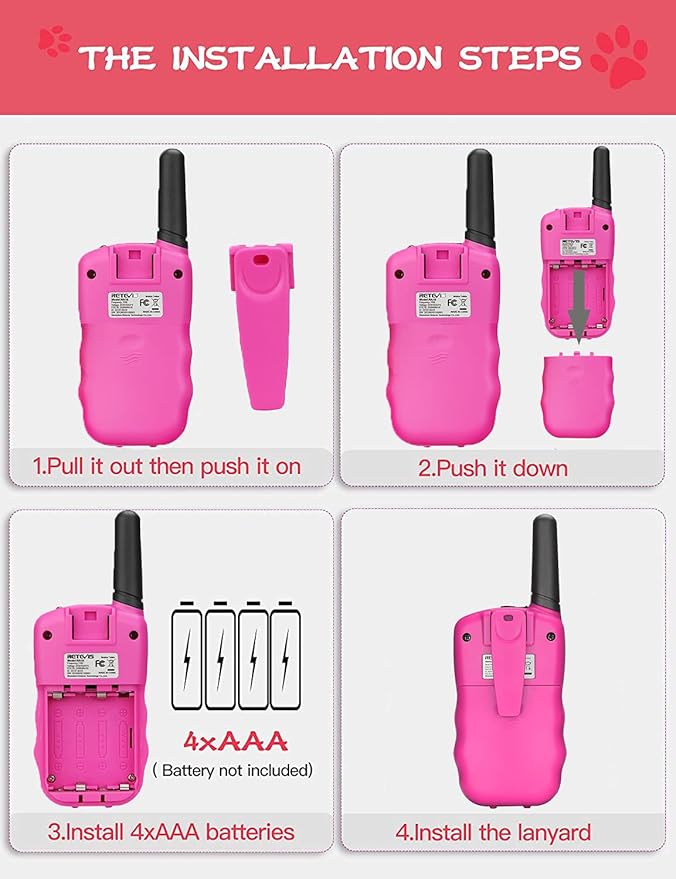 Retevis RA18 Kids Walkie Talkies, Walkie Talkie Toys for 6-12 Year Old Girls Boys, 22 CH, Built-in Flashlight, Girls Christmas Birthday Gifts, Outdoor Garden Camping Family Trip(Pink 2 Pack)