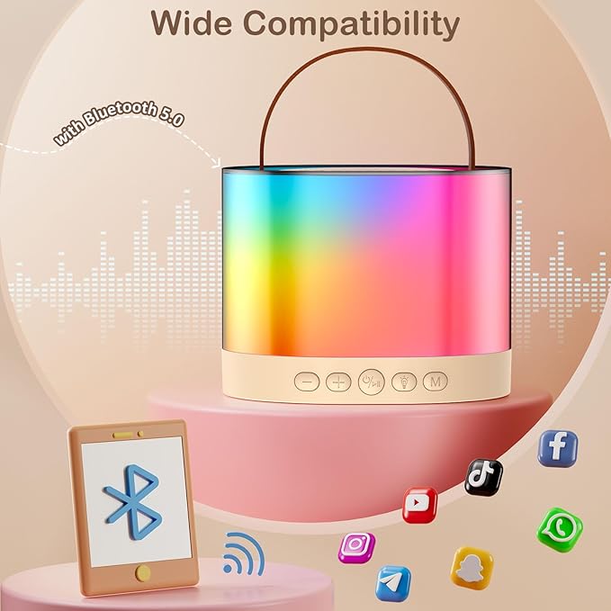 JYX Mini Karaoke Machine for Kids Adults, Portable Bluetooth Speaker with 2 Microphones, Support TF/AUX Input/4 Funny Magic Voice (Ivory White-2 Mic)