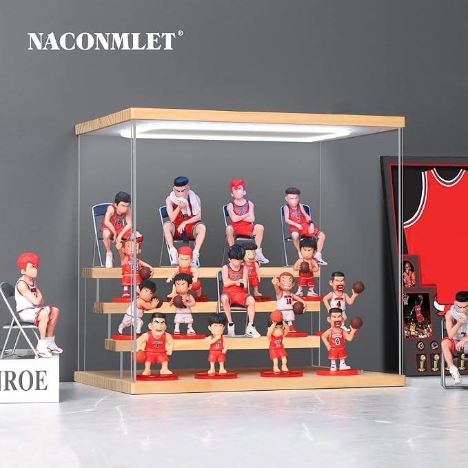 Clear Acrylic Display Case for Funko Pops & Action Figures - 4 Layer Dustproof Showcase with RGB Lighting, Multi-Tier Collectible Display Box, Dimensions: 12.6" x 9.4" x 11.7"