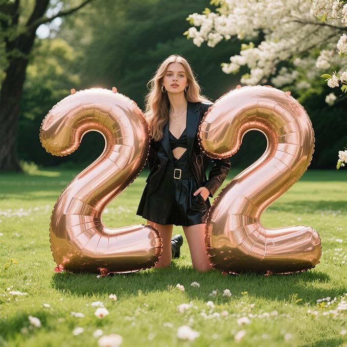 40 Inch Rose Gold Balloon Number 22 Balloon,Jumbo Mylar Foil Helium Balloon for 22 Digital Balloons for Birthday Party,Wedding Anniversary Party Decorations