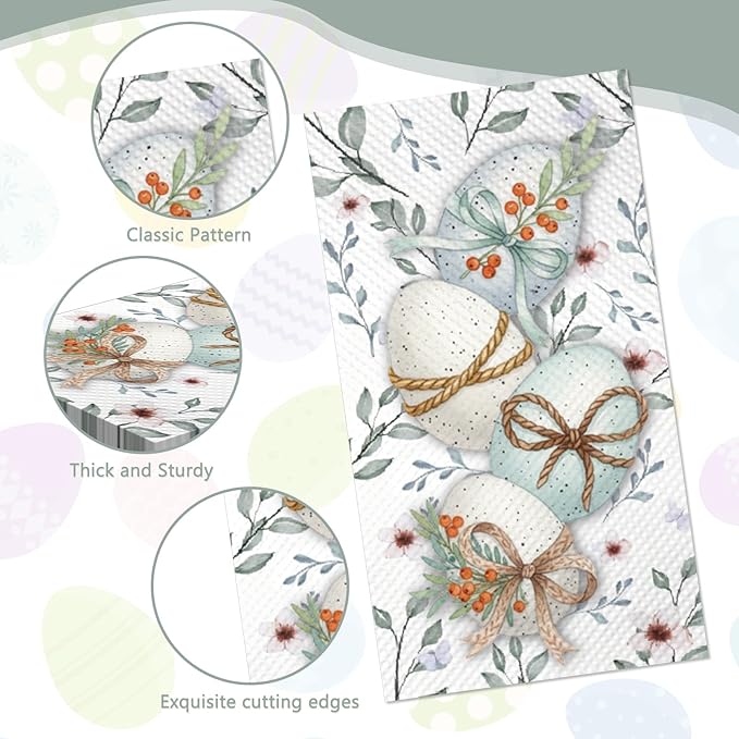 100Pcs Easter Napkins - Watercolor Flower Egg Party Napkins Spring Floral Theme Party Supplies Disposable Luncheon Dinner Napkins 7.8" x4.3" for Tea Party Kitchen Bathroom