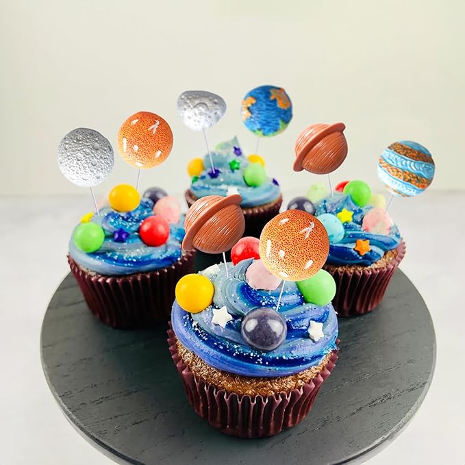 Ephlyn 18Pcs Outer Space Cupcake Toppers Planet Star Moon Cupcake Picks Solar System Galaxy Universe Planets Birthday Cupcake Decorations Party Supplies