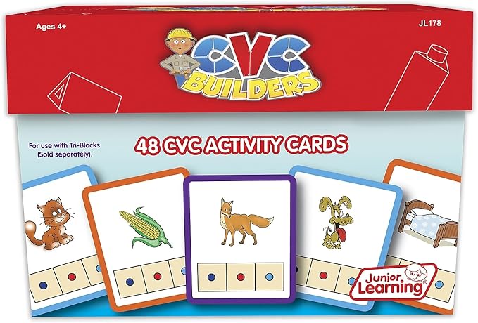 Junior Learning: CVC Word Builders, 48 CVC Activity Cards, Phonemic Awareness, Helps Children to Recognize and Understand Basic Sounds in Words, Self Checking Feature, For Ages 4 and up