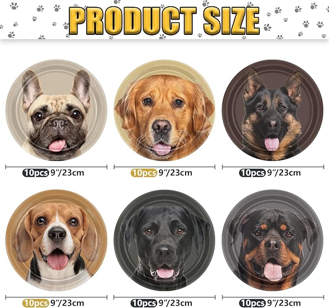 60 Pcs Dog Paper Plates, Real Puppy Face Dinner Plates Puppy Party Decorations for Dog Birthday Party Supplies