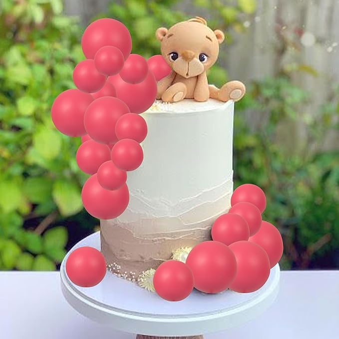 Gyufise 30Pcs Balls Cake Toppers Ball Cake Picks Foam Ball Shaped Cupcake Toppers Mini Balloons Baby Shower Cake Decorations for Wedding Enaggement Bridal Shower Birthday Party Supplies Rose Red