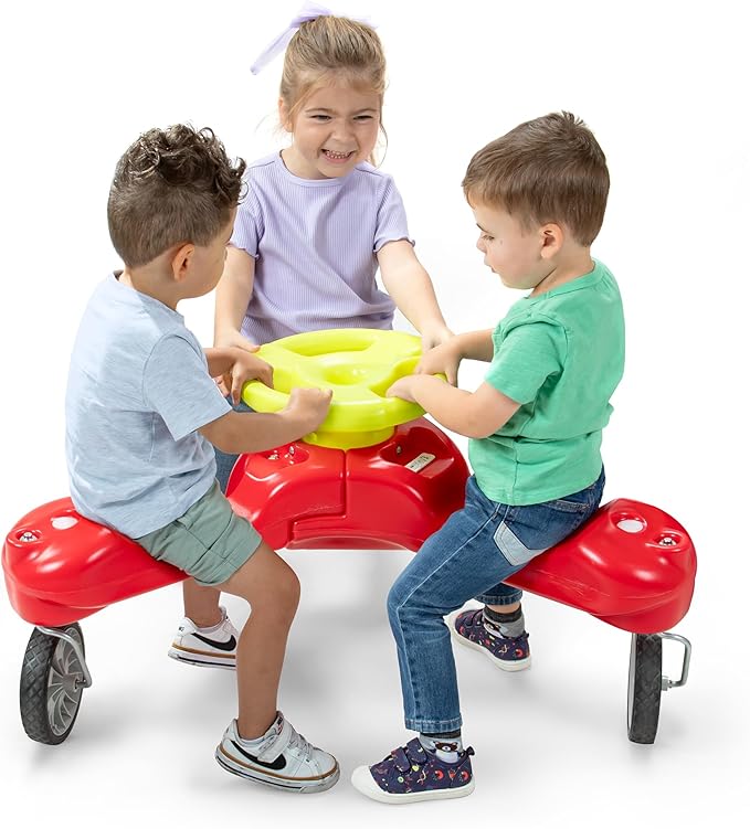 Simplay3 Boomerang Bike Ride-On Trike Toy for Ages 1.5-5, Accommodates Up to 3 Kids, Swivel Caster Wheels, 32" x 32" x 19.5", Red