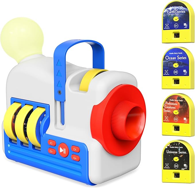 Projector Storytelling Machine Books Audio Music Player Starter Set with 32+ Stories Books 9 White Noise and 5 Mode Night Light ,Musical Toy Gift for Toddlers Kids Girls Boys Ages 1+3+