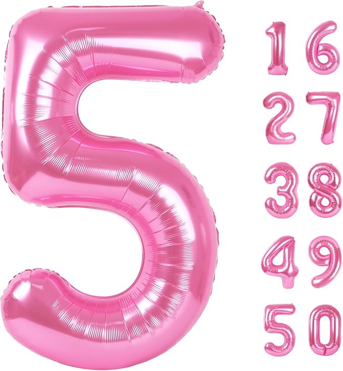 Pink Number 5 Balloon 40 Inch,Jumbo Giant Mylar Pink Number 5,Big Large Foil Helium Number Balloons, Digital 5 Helium Balloons for Girls 15 25 Birthday Graduation Princess Party Decorationsn