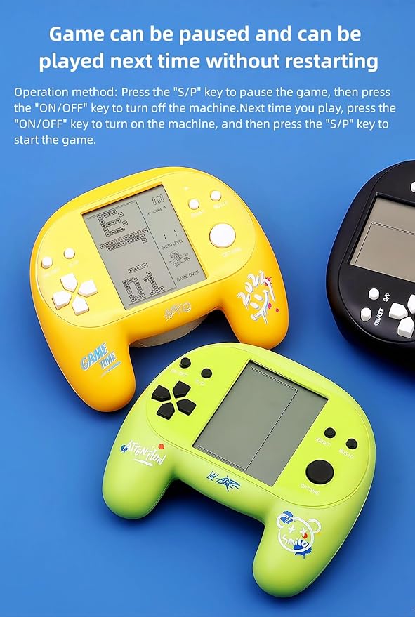 JXD Handle Brick Game Console 4.1Inch Great Grip Feeling 2574 in 1 Retro Puzzle Block Games Handheld Game Player for Travel/Indoor/Outdoor Children/Students/Teens/Birthday (Yellow)