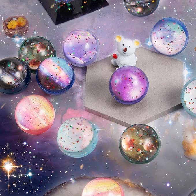 Ayfjovs 20 Pack Starry Space Bouncy Balls - 32mm Rubber Balls, for Space-Themed Parties, Bag Fillers, Easter Basket Stuffers, Classroom Prizes and Pet Toys - High Bounce, and Brightly Colored
