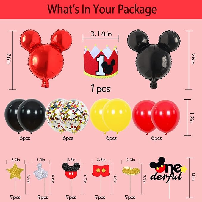 1st Mouse Birthday Party Supplies Decorations 58Pcs Happy Birthday ONE Banner Tablecloth 1 Foil Balloon Hat Door Sign Cupcake Topper Video Game Party Decorations for Boys Girls Kids Babies