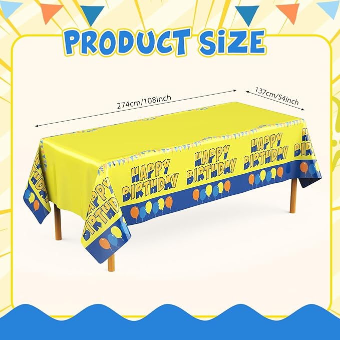 Oudain 2 Sheets Yellow Birthday Party Supplies Yellow Cartoon Tablecloth 54 x 108 Inch Plastic Table Covers for Birthday Party Decorations