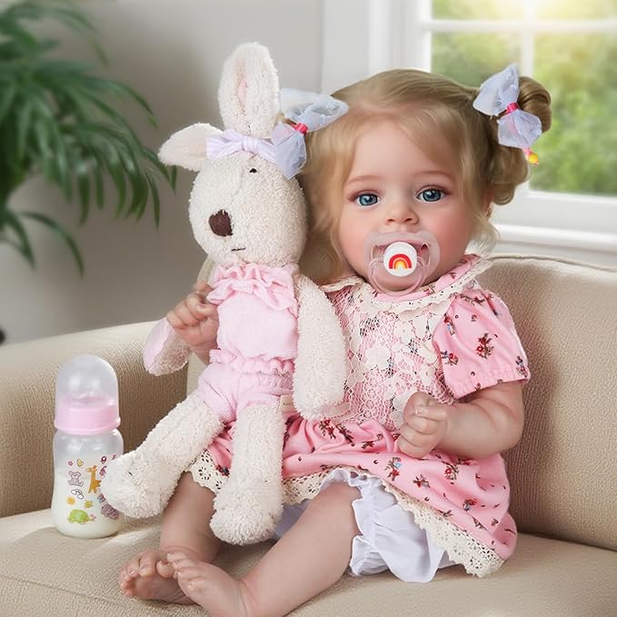 CHAREX Realistic Reborn Baby Doll Girl – 20 Inch Lifelike Real Life Handmade Newborn Toddler, Soft Cuddly Weighted for Pretend & Creative Playtime, with Blond Hair Accessories Gift Set for Kids Age 3+