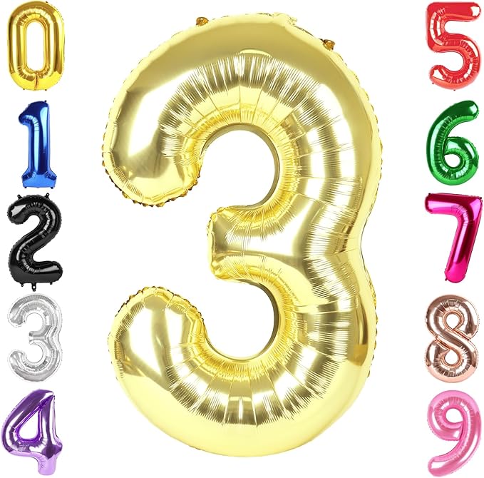 40 Inch Champagne Gold Number 3 Balloon, Giant 3 Number Balloons for 3rd Birthday Decorations, Party Supplies for Baby Boy Girl, Champagne Gold Party Decor