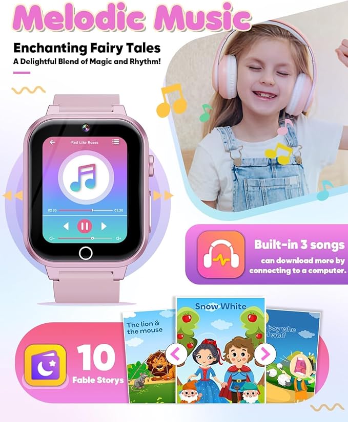 Kids Smart Watch for Girls Age 3-12 with 35 Puzzle Games, HD TouchScreen Smart Watch for Kids with Dual Camera, Video Player, Learning Card, Toddler Christmas Birthday Gifts Toy for Girls 5 6 7 8 9 10