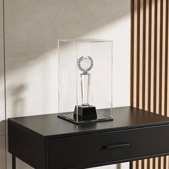Acrylic Display Case for Red Wine Bottle and Dolls, Versatile Clear Acrylic Display Box with Black Base for Showcase and Displaying, 5x5x14-inch