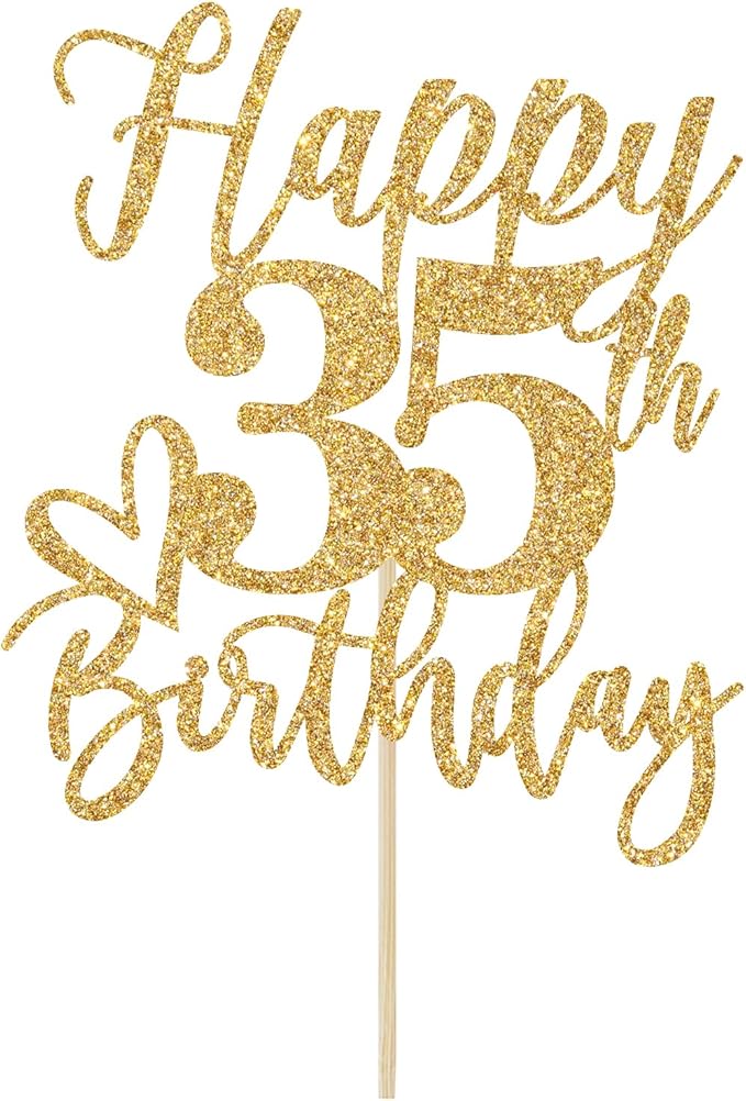 Happy 35th Birthday Cake Topper, 35th Birthday Decorations, Cheers to 35 Years, Hello 35, 35th Happy Birthday Party Supplies Gold Glitter