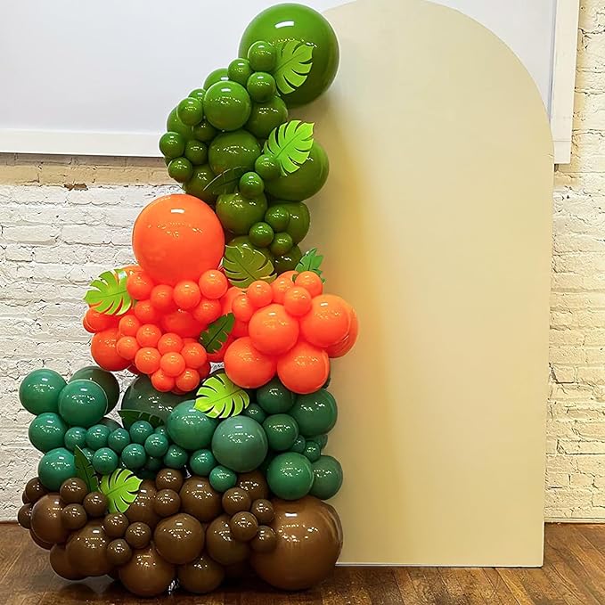 Sage Green Orange Balloons Set, 12 Inch Olive Green Orange Balloons with Nude Coffee Green Brown Latex Balloons Dinosaur Theme Party Decoration for Jungle Safari Wild Woodland Garden Outdoor Party