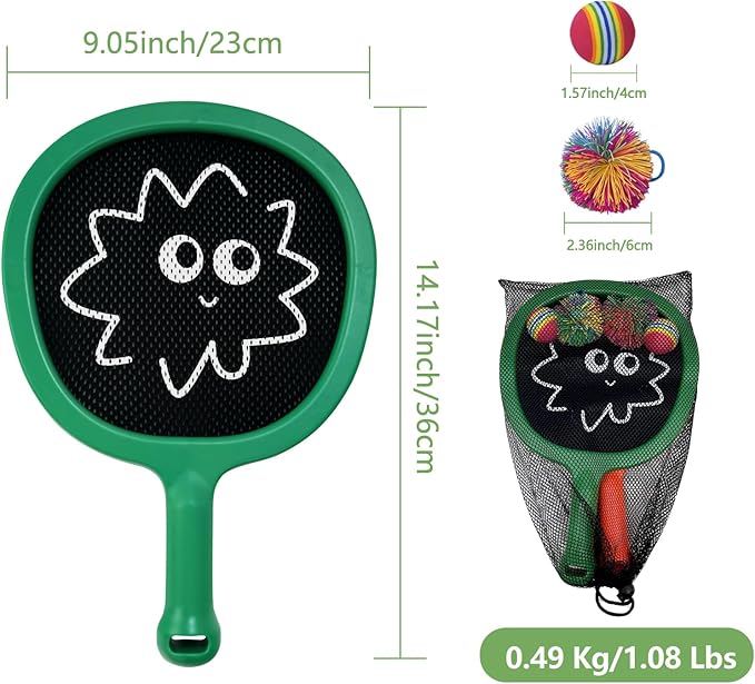 Portable Paddles and Bouncy Balls Set for Kids or Adults’ Indoor Outdoor Activities, Sport Game for Beginner or Intermediate, Swing Racket in Beach Pool Backyard Playground Lawn Park or Court
